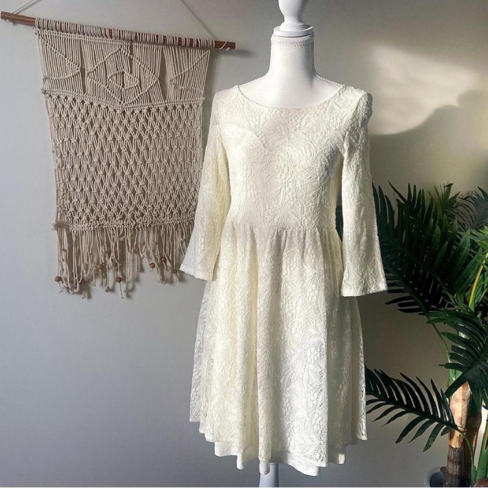 Free People “Shake it Up” Lace Fit & Flare Mini Dress – Ivory White